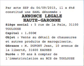 annonce legale haute garonne